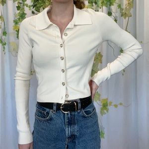 & Other Stories Cream Long Sleeve Button Down Cardigan - S